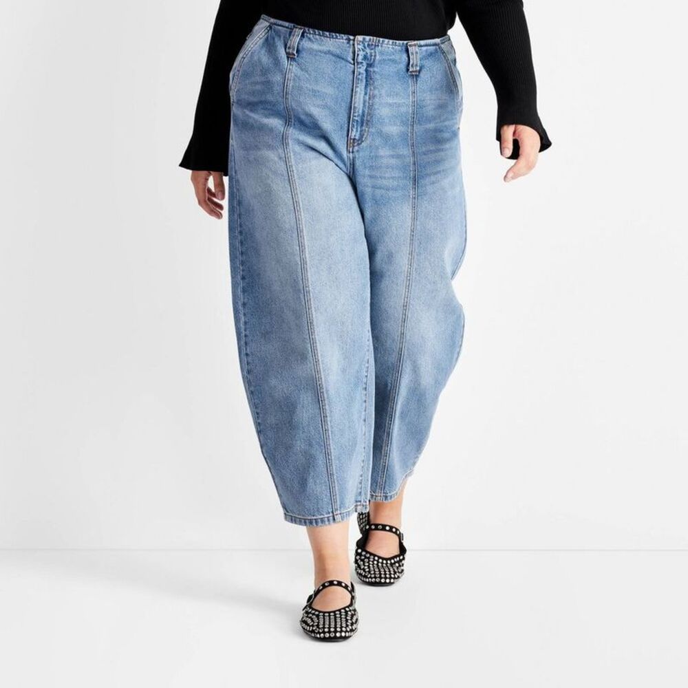 Future Collective - Women's Mid-Rise Barrel Leg Jeans - Future Collect Blue